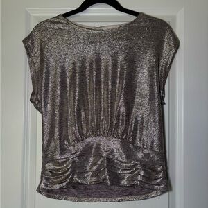 Skies Are Blue Metallic Shimmer Cap-Sleeve Women's Top